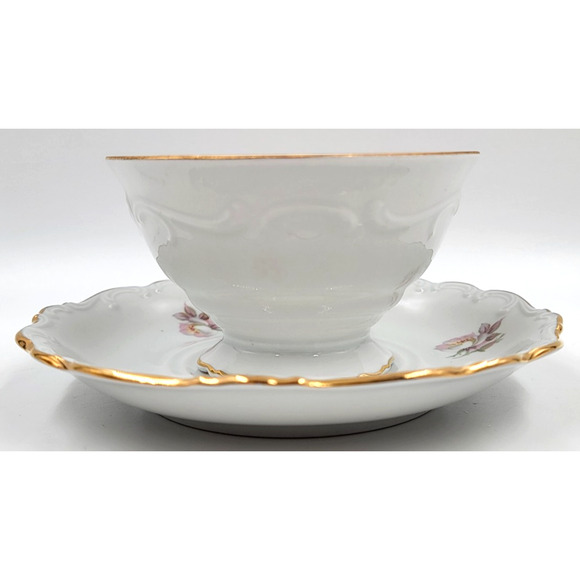 Two Schumann Arzberg Briar Rose Cup & Saucer Set Bavaria Germany Gold Trim 1950s - Picture 10 of 16